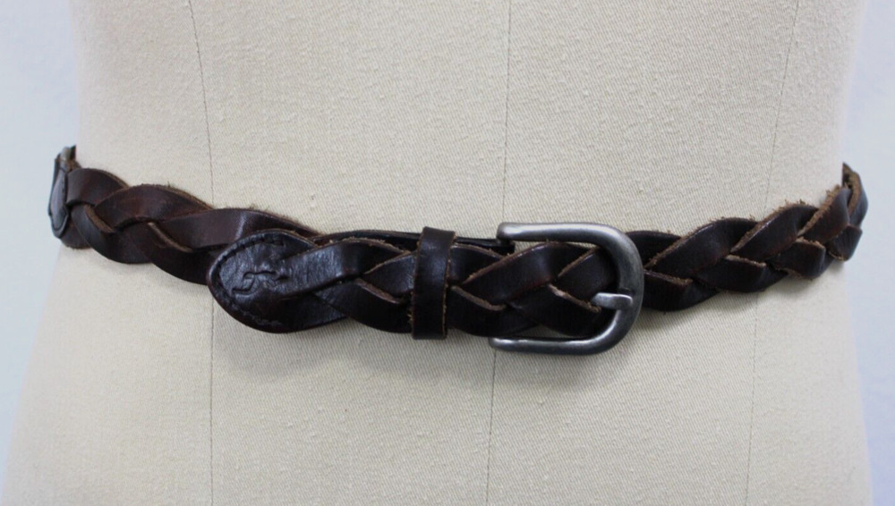 HOLLISTER Belt Size XS/S Vintage 90s California Brown Braided Logo Leather